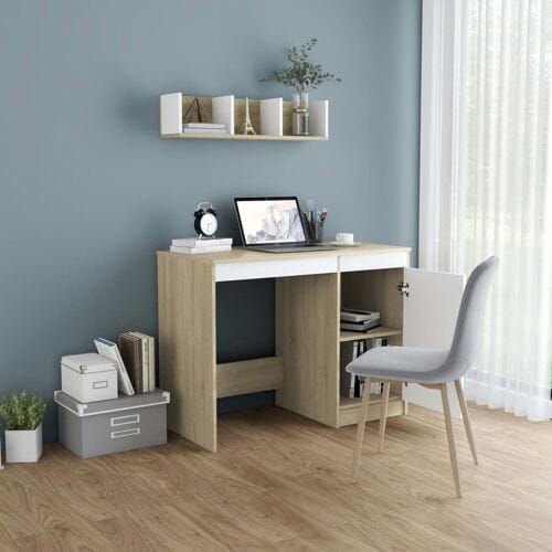 vidaXL - Bureau - 100x50x76 - cm - bewerkt - hout - wit - en - sonoma - eikenkleurig