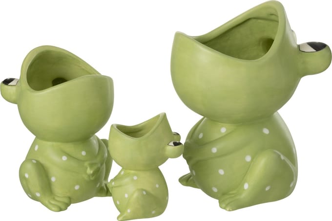 J-Line bloempot Kikker Open Mond Dolomiet - keramiek - groen - large - 21 cm hoog