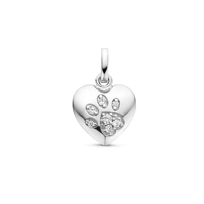 zilver gerhodineerd hanger hart en hondenpoot zirkonia 1335075