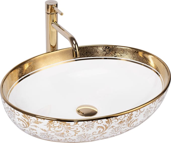 Rea Margot White/Gold Opzetwastafel Wit En Goud 52x40 cm