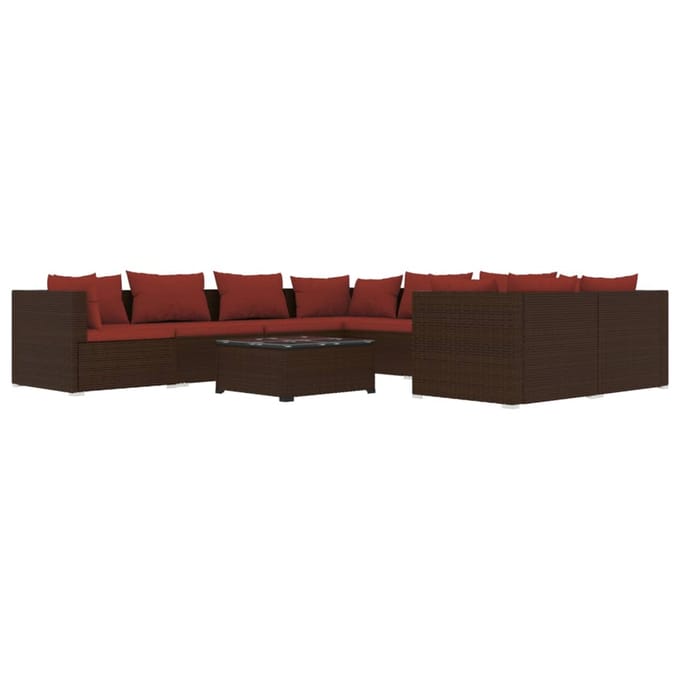 vidaXL - 9-delige - Loungeset - met - kussens - poly - rattan - bruin