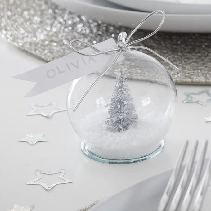 Ginger Ray - Ginger Ray - Silver Glitter – Sneeuwbal Zilveren Boom Kaarthouder (4 stuks)