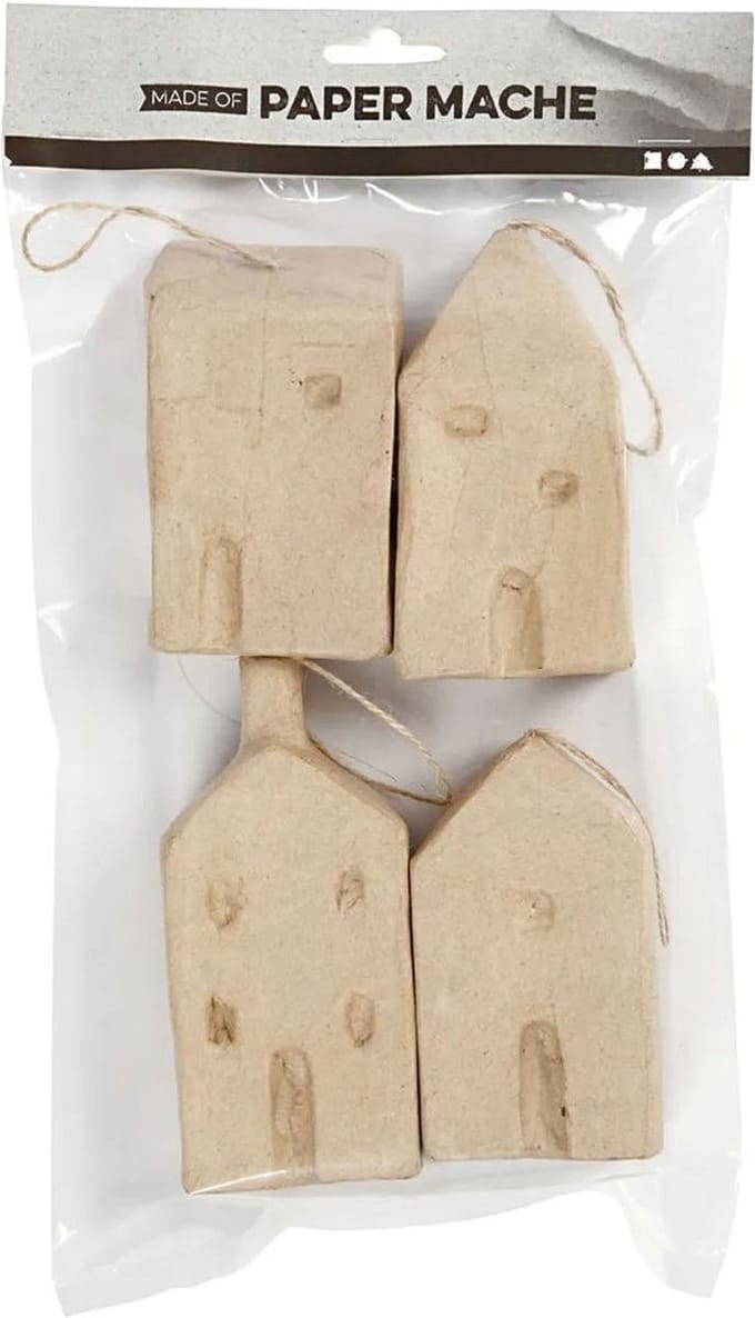 Creativ Company papier-maché huisjes knutselset - 4 stuks - creatief speelgoed.