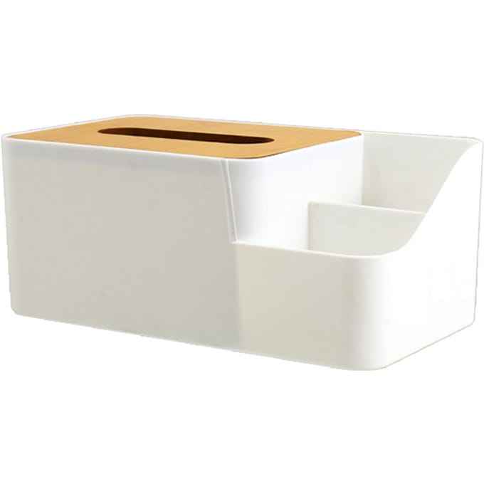 Multifunctionele Tissuebox Eenvoudig 2 Compartimenten Stevig PP Houten Plaat Rechthoekige Tissuebox Cover white