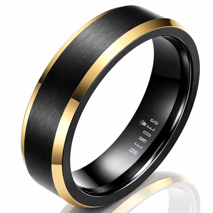 Wolfraam heren ring Mat Zwart met Goudkleurig 6mm-21mm