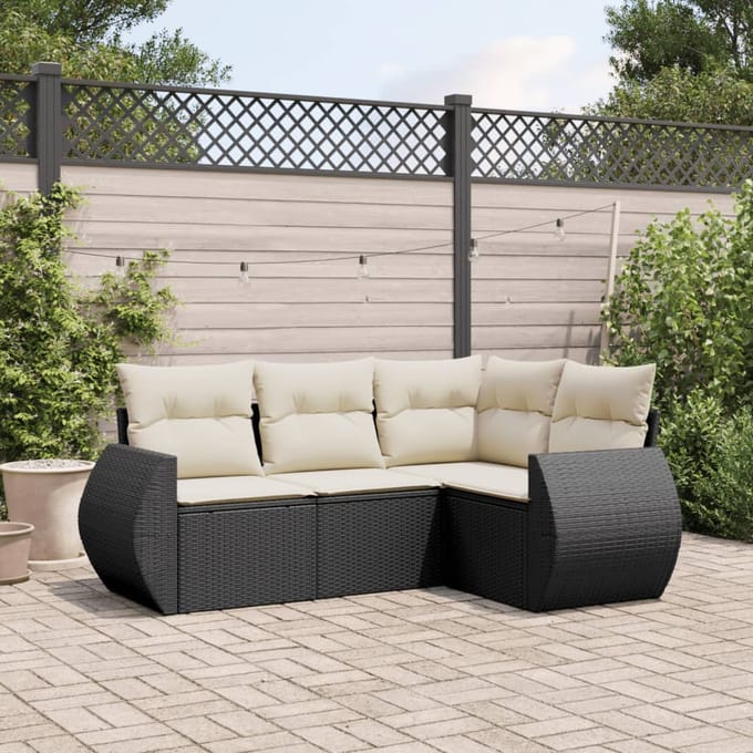 vidaXL - 4-delige - Loungeset - met - kussens - poly - rattan - zwart