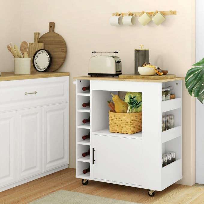 MODFU Keukenwagen - Met Werkblad En Wijnrek - Modern - Voor Keuken - Multiplex - Eiken