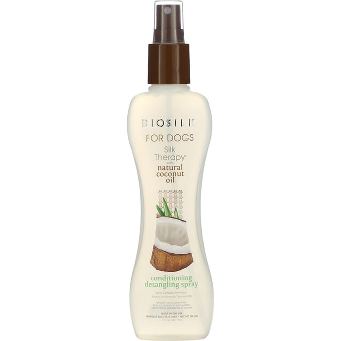 Biosilk, Silk Therapy, Conditionerende Ontwarrende Spray met Natuurlijke Kokosolie, voor Honden, 7 fl oz (207 ml) white