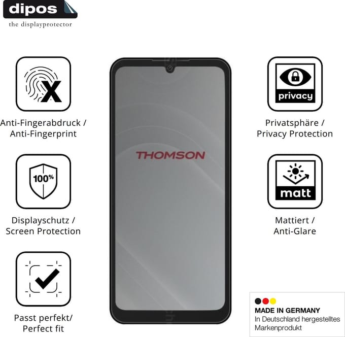 dipos – Matte Privacy Screenprotector geschikt voor Thomson Origin 680 | Anti-Spy Beschermfolie