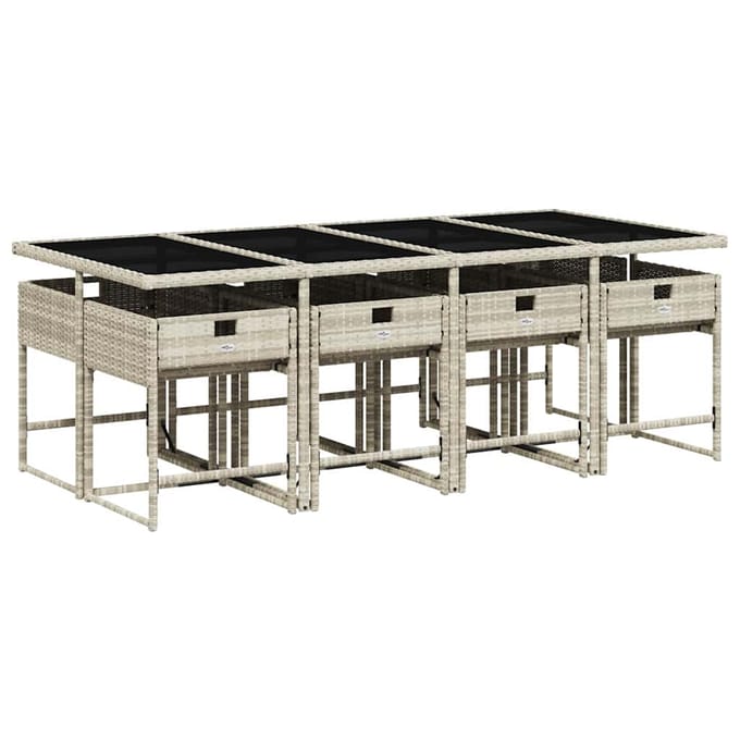 vidaXL - 9-delige - Tuinset - met - kussens - poly - rattan - lichtgrijs