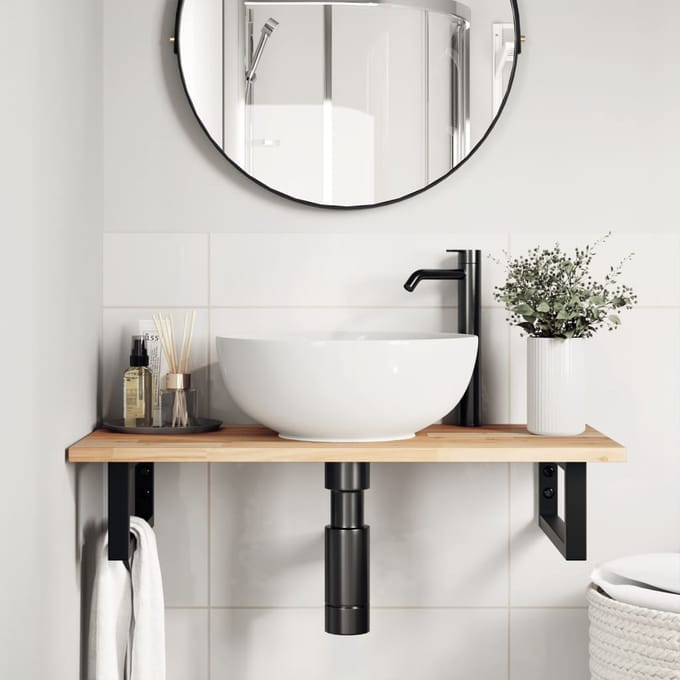 vidaXL - Badkamer - wandschap - staal - en - massief - acaciahout
