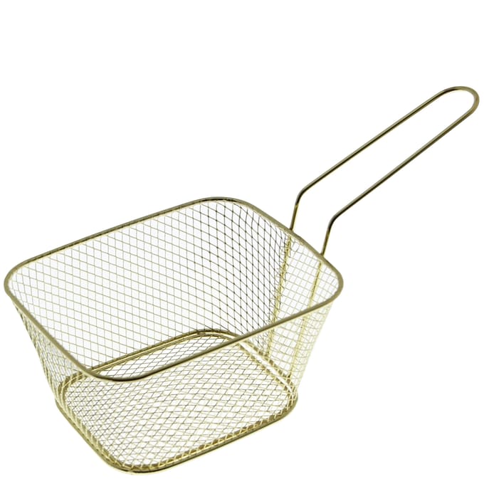 Serveermandje Voor Frietjes En Snacks Mini Stalen Mandje Goudkleurig
