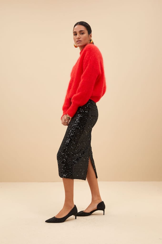 By-Bar Luca Sequin Skirt Black Größe: S | Midiröcke Outlet | Damen | Schwarz