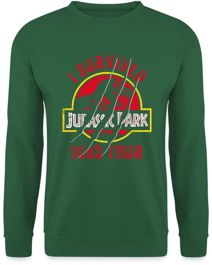 Jurassic Park Bekrast Logo I Survived 1993 Tour Sweater Heren