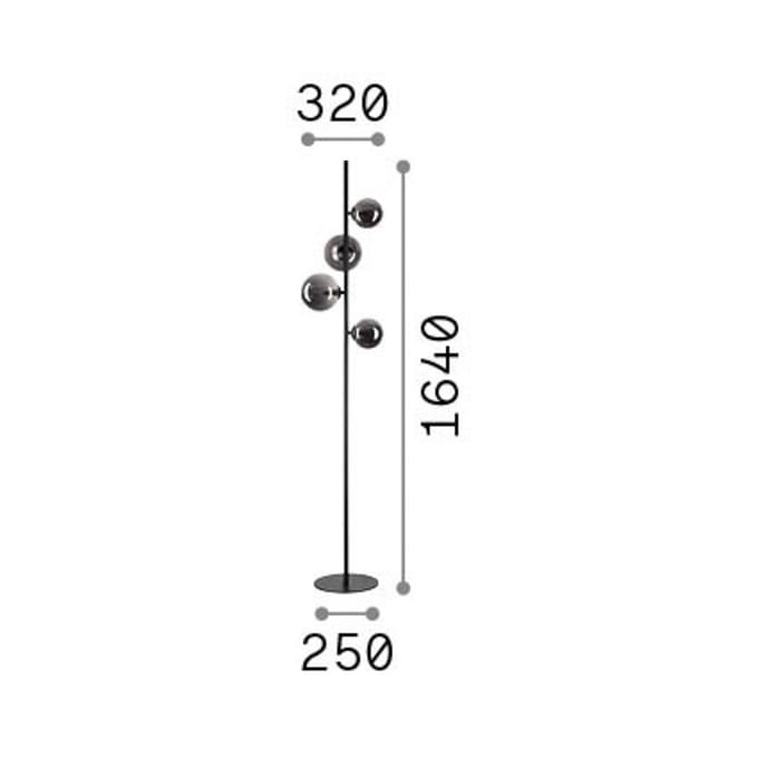 IDEAL LUX vloerlamp Perlage messing/amber, hoogte 164 cm, 4-lamps
