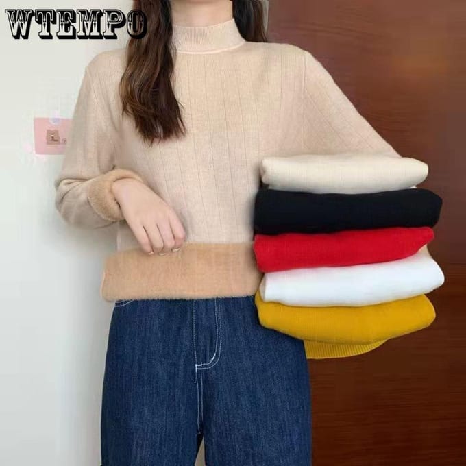 Pull pour femme Mi-long Lâche Col Rond Pull à enfiler Automne et Hiver OneSize rouge