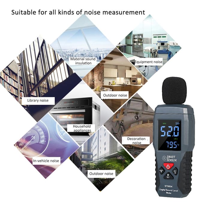 SMART SENSOR Mini Digitale Geluidsniveaumeter LCD-scherm Geluidsmeter Geluid zwart