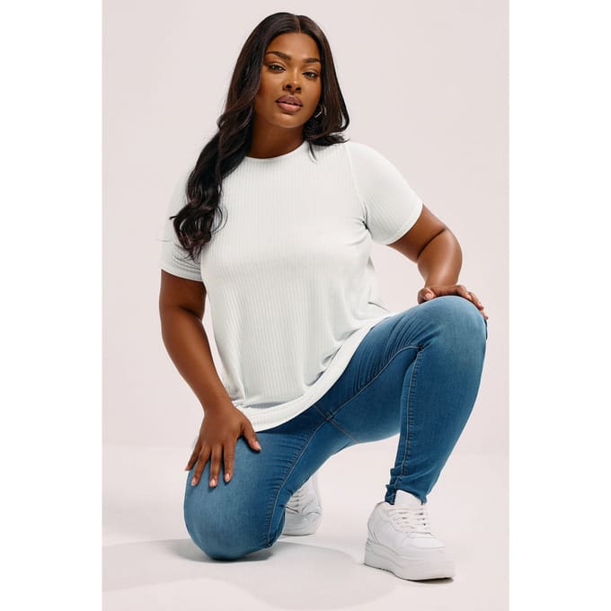 Yours Geribbeld Tshirt In Wit Size 66-68