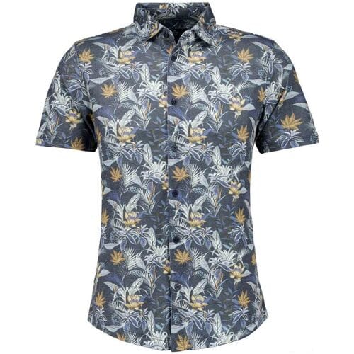 Ragman Overhemd Soft Knit Multi Leaves Floral Pattern Blauw-Multi / male