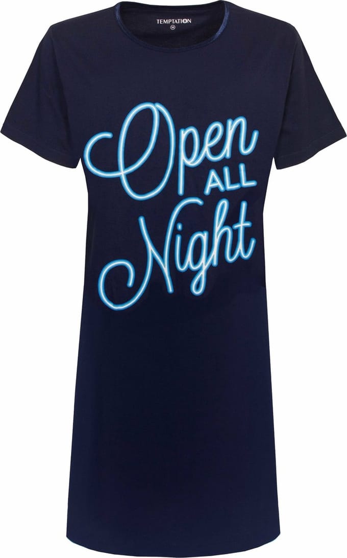 Temptation Dames Nachthemd - Bigshirt - Navy Blauw - Maat S