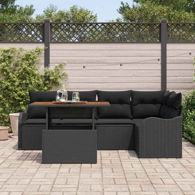 vidaXL - Tuinbank - Set - 6 - st - Zwart - Poly - rattan