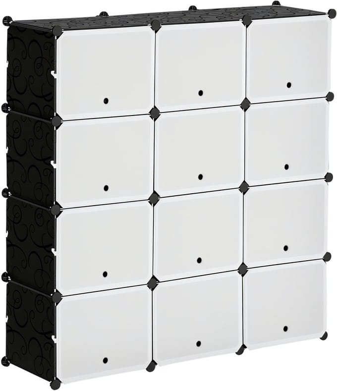 HOMCOM-Regalsystem-PP, Stahl-125L x 32B x 125H cm-Schwarz+Weiß