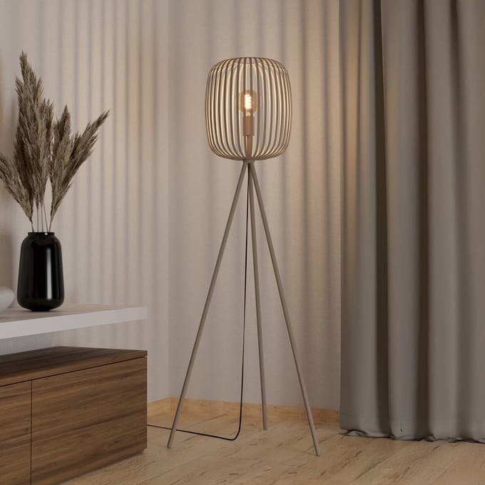 EGLO Vloerlamp Romazzina, beige, hoogte 141 cm, metaal, E27