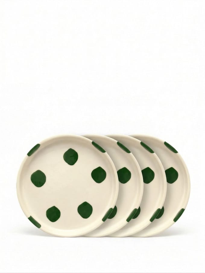 vtwonen - Borden - Gebaksbord - Stippen - Groen - Set van 4 - Keramiek - 13cm