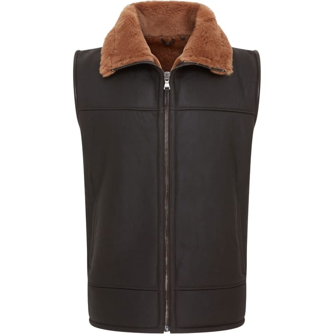 Heren Bruin Aviator Shearling Bomber Gilet - Ambler