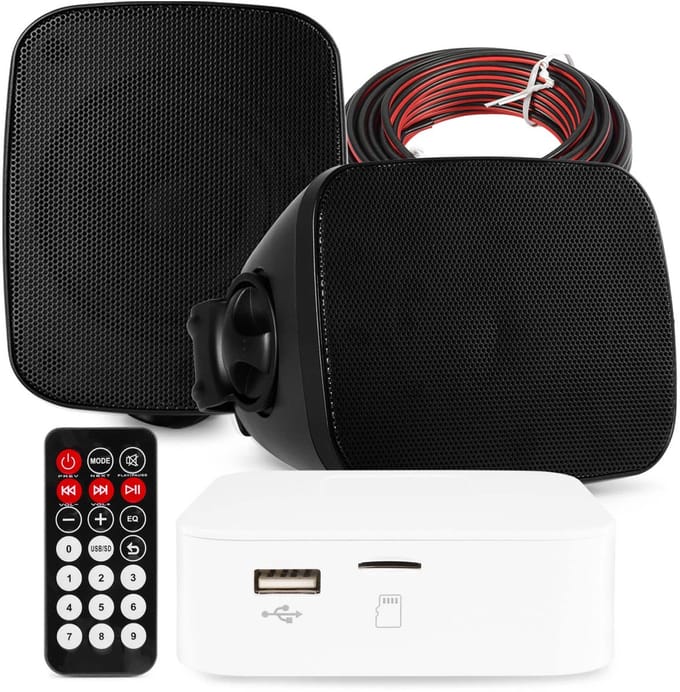 Power Dynamics set van 2 buiten speakers - Waterdichte mini speakerset outdoor - Bluetooth - Zwart