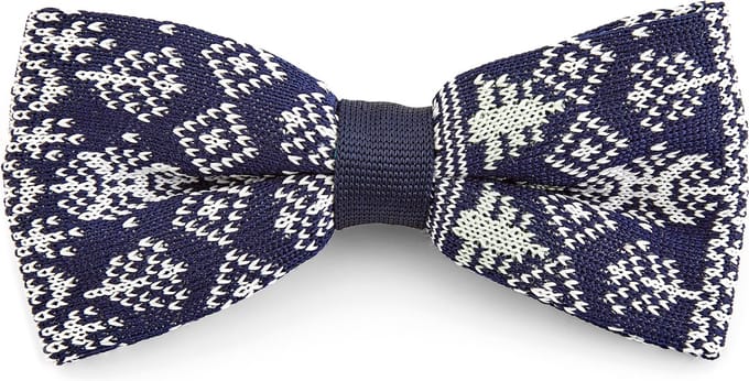 Blauw met Wit Gebreide Kerstvlinderdas