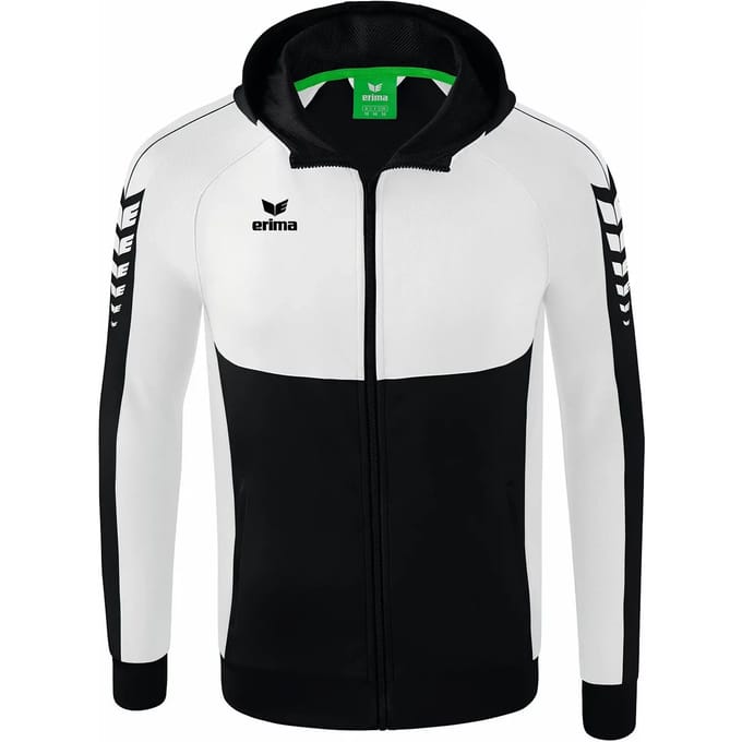 Erima Six Wings Trainingsjack Met Capuchon Kinderen - Wit / Zwart | Maat: 128