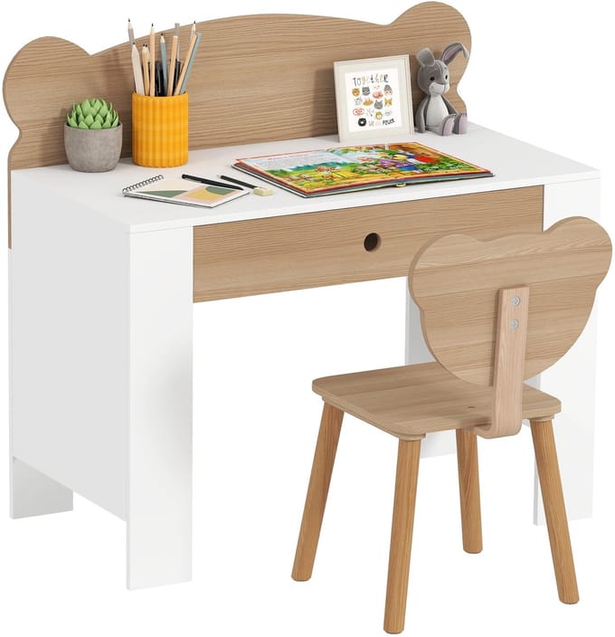HHHK - Kinderbureau met Stoel - Wit - Kindertafel - Kinder Bureau - Kinderbureau Set - Knutseltafel - Tekentafel - 41x80x74,5cm