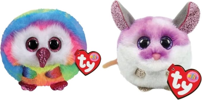 Ty - Knuffel - Teeny Puffies - Owel Owl & Colby Mouse