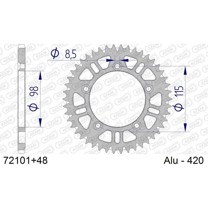 Aluminium tandwiel achter Afam 420 48 dents