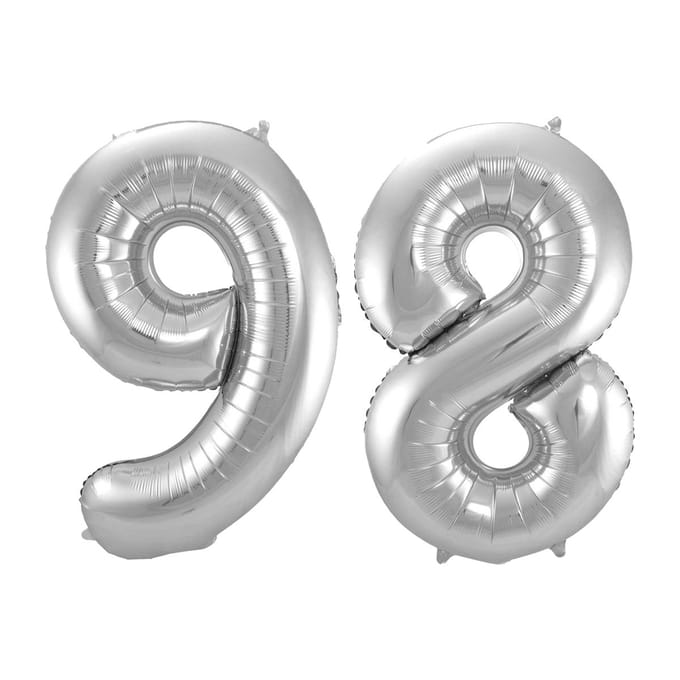 Folieballon 98 jaar - Zilver - 86 cm