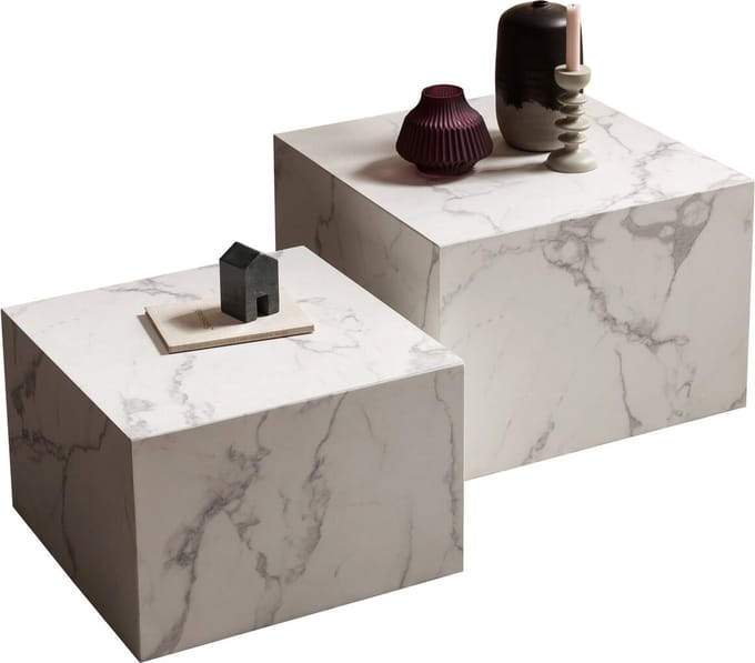 Salontafel set Esma Wit - MDF - Vierkant - 58x58cm - Hoogte 40 cm