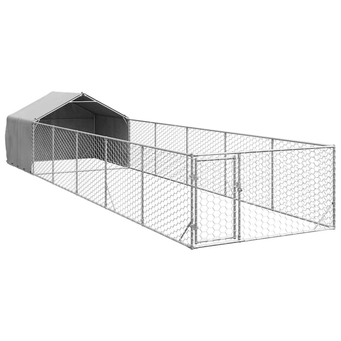 vidaXL - Hondenkennel - met - ren - 8x2x1,5 - m - gegalvaniseerd - staal
