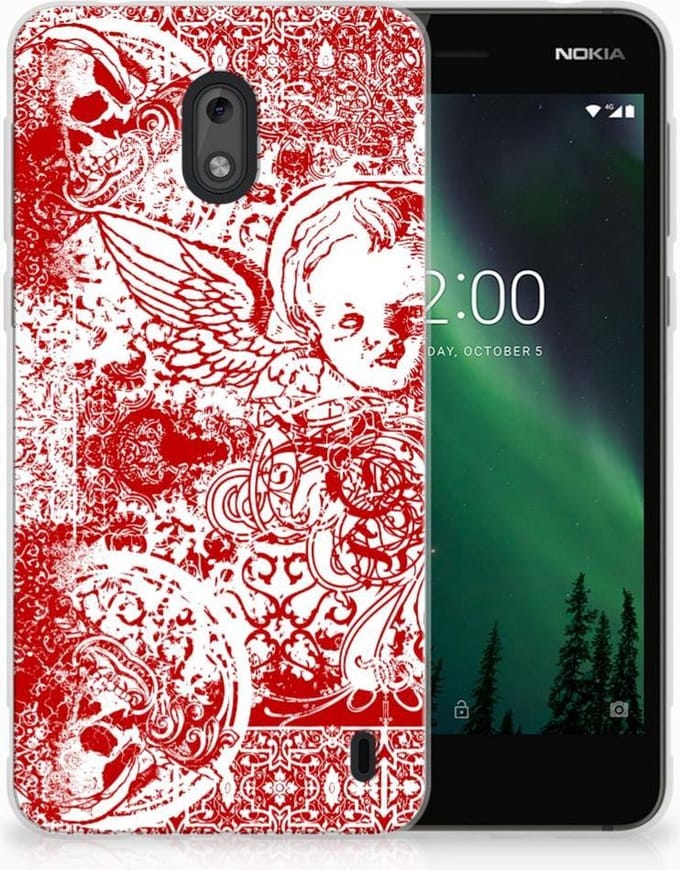 Silicone Back Case Nokia 2 Angel Skull Rood