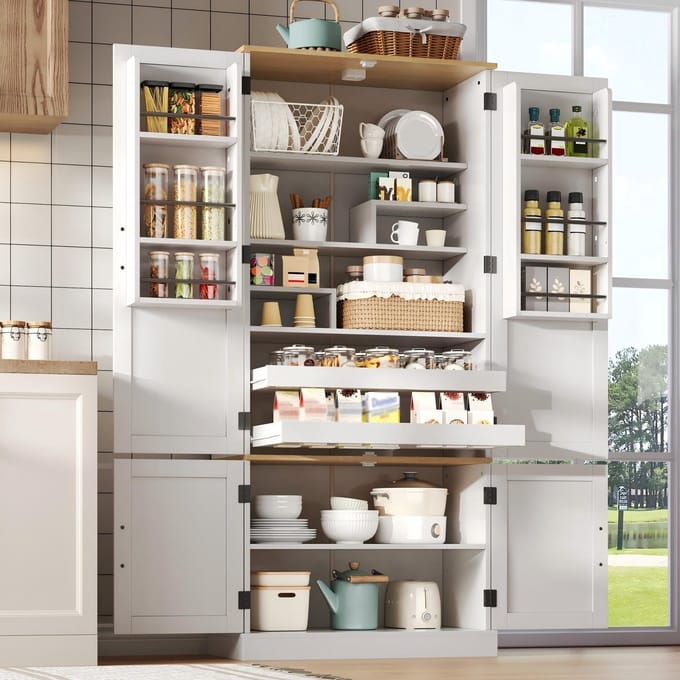 PHOEBE CAT Dressoir - Keukenkast - Opbergkast voor snacks - Verstelbare planken - Met lades - Wit