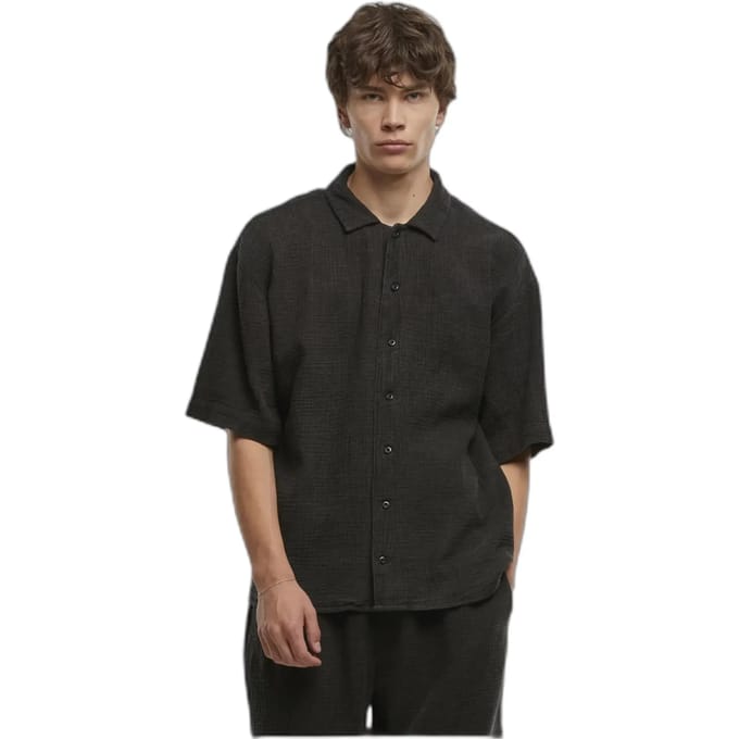 Urban Classics - Acid Washed Musselin Overhemd - M - Zwart