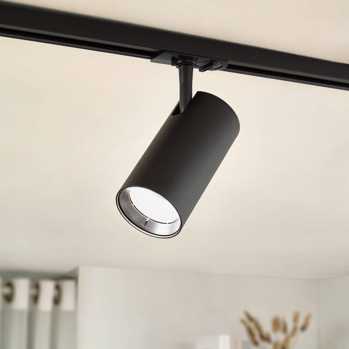 Lindby LED-railspot Linaro, zwart, Ø 7 cm, aluminium, CCT