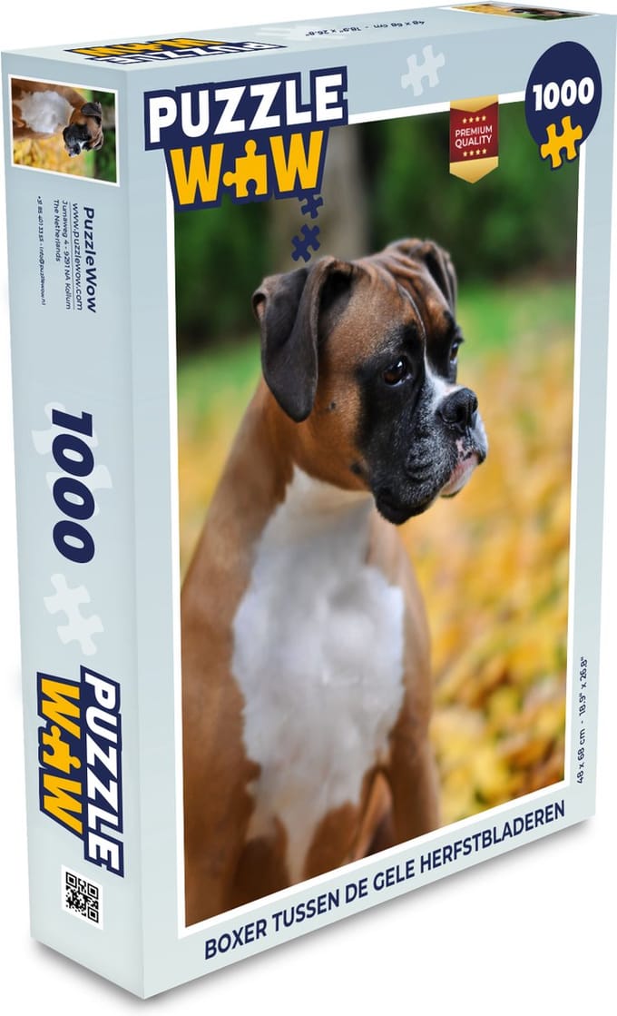 Puzzel Boxer tussen de gele herfstbladeren - Legpuzzel - Puzzel 1000 stukjes volwassenen