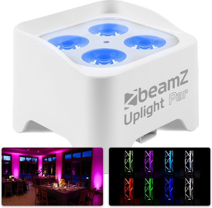 BeamZ BBP90W Uplight PAR spot op accu met 4x 4W LED's Wit