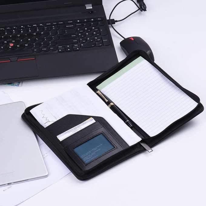 Draagbare zakelijke portfoliomap Documententas Organizer A5 PU-lederen notitieblok white