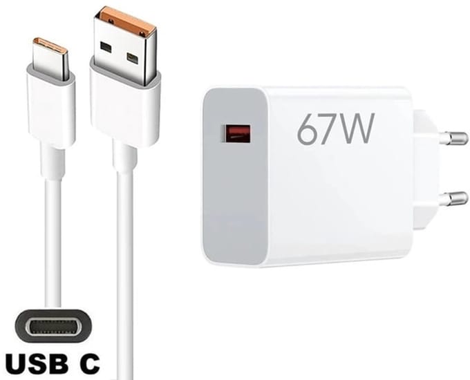 OneOne snellader + 1,2m sterke USB C kabel. 67W Quick Charge lader. Oplader adapter past op Poco Turbo 3, Poco Turbo 4, Poco Pad, Poco M7 Pro, Xiaomi