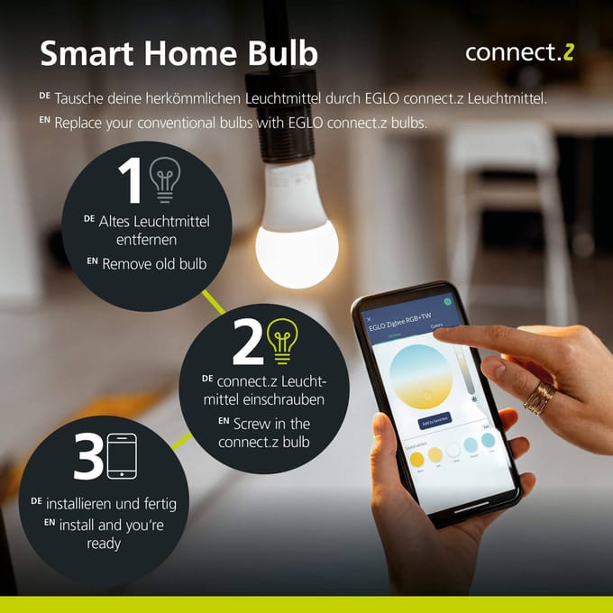 EGLO connect.z Smart LED Lamp - E27 - Ø 6,4 cm - 2200K - Dimbaar - Zigbee