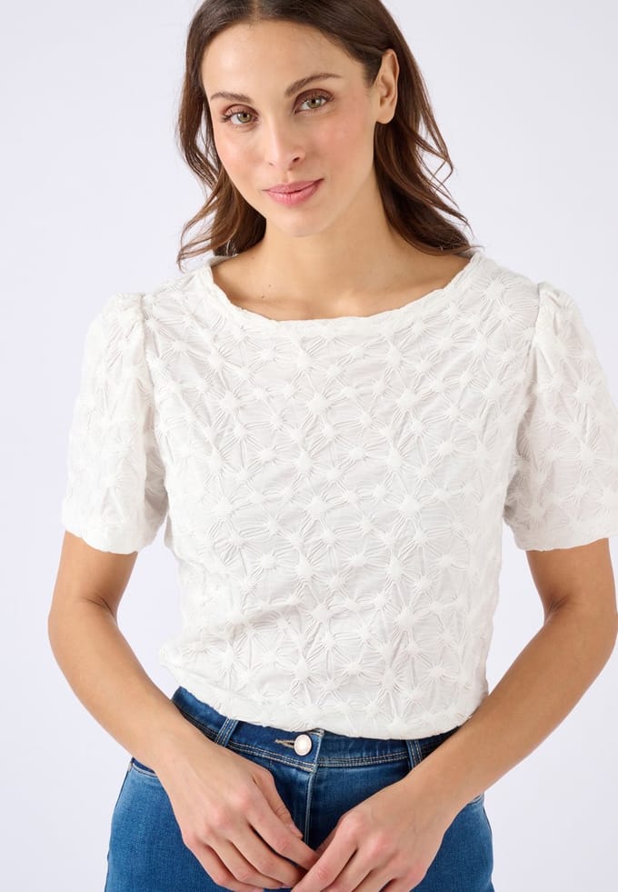 Damart - T-shirt van breisel met reliëf - Dames - Wit - S