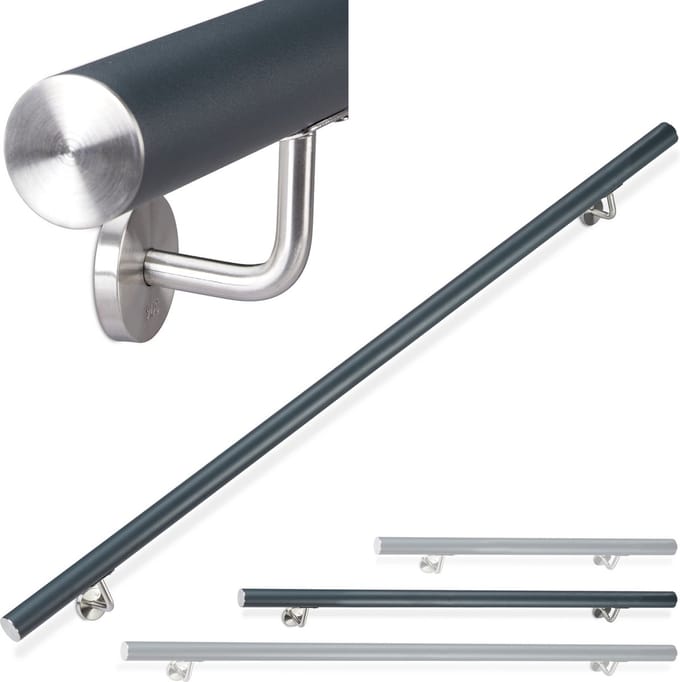 aluminium trapleuning - 150 cm - Ø 42 mm - met wandhouder - antraciet