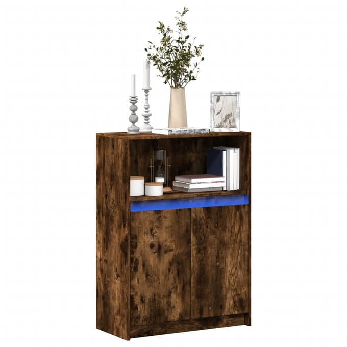 vidaXL - Dressoir - met - LED - 72x34x100 - cm - bewerkt - hout - gerookt - eikenkleurig